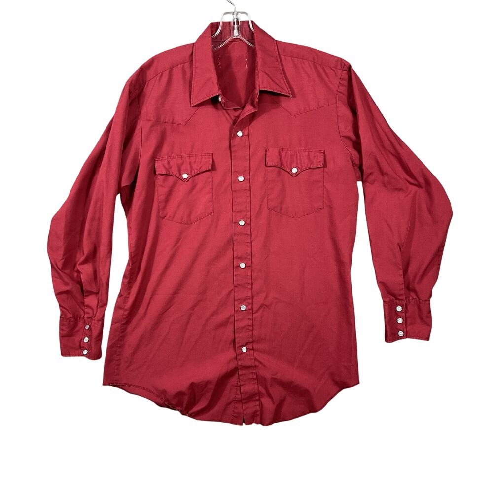 Vtg Wrangler Cowboy Cut Pearl Snap Shirt X-Long Tails 15 1/2-34 Made‎ In USA Red